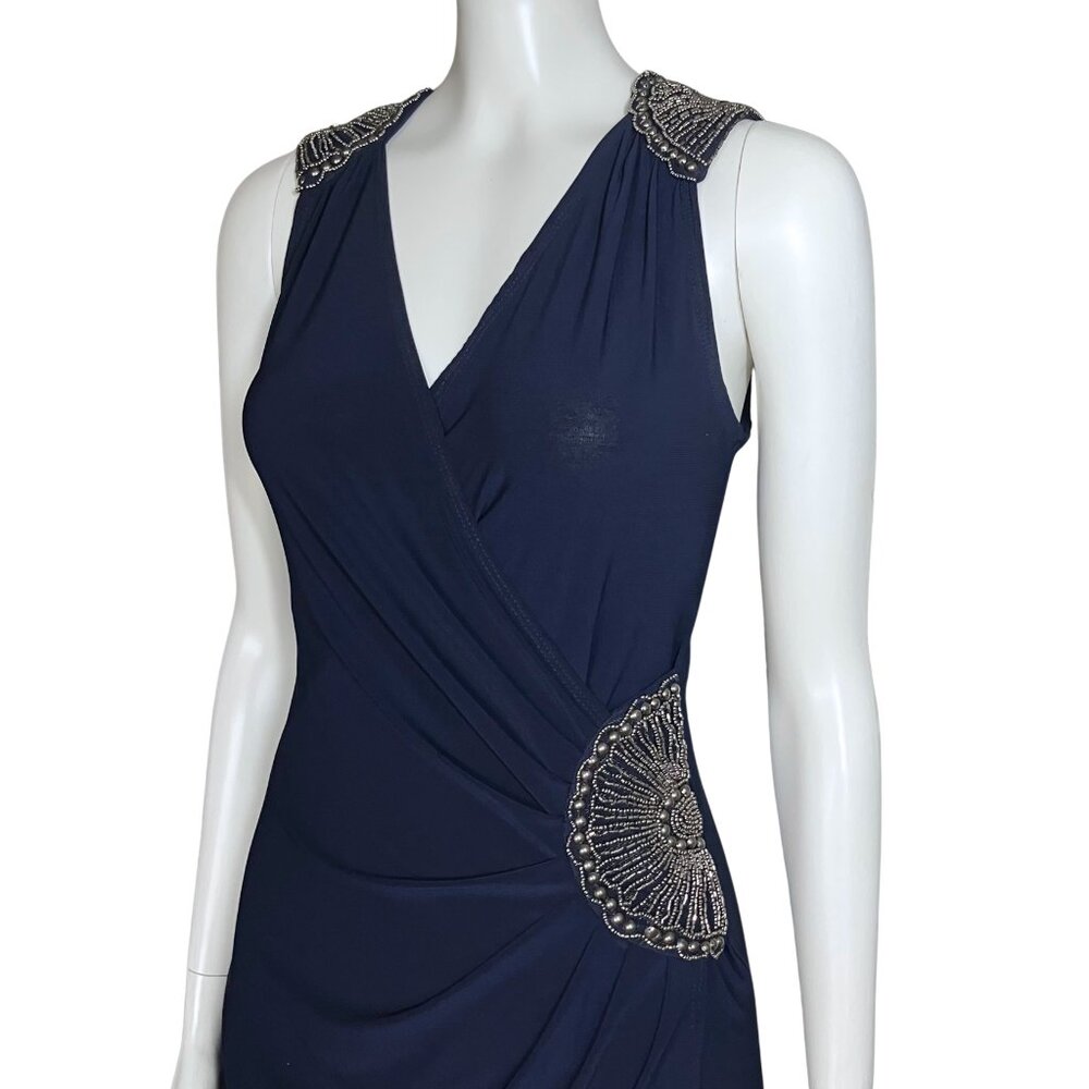 Vintage Y2K Navy Blue Beaded Cocktail Hoco Dress. S/M. Silver Boho Glam Party - Picture 8 of 14